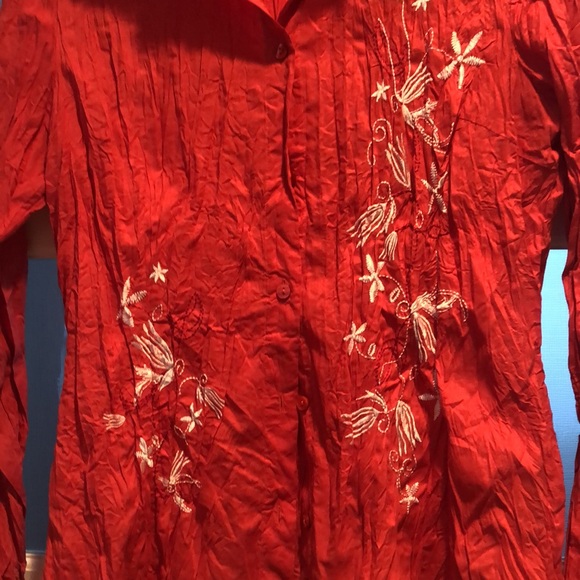 Red long sleeve blouse with stitching, crinkled look, sOliver, EUR 42/US12 - Picture 5 of 11